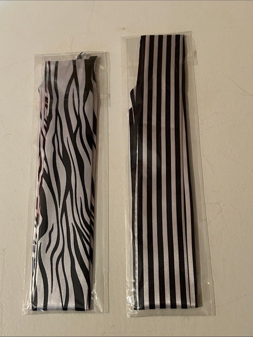 Black & White Zebra and Stripe Satin Hair Scarf / Twilly Set